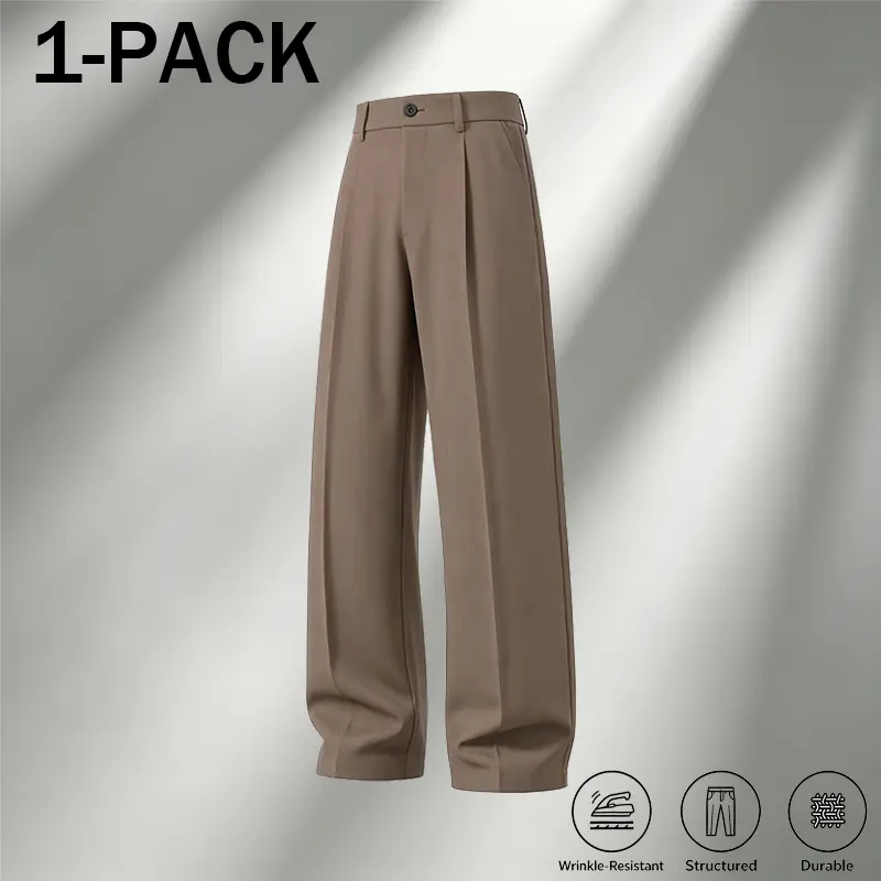 Men's Ice Silk Business Casual Pants, High Waist Pleated Slacks