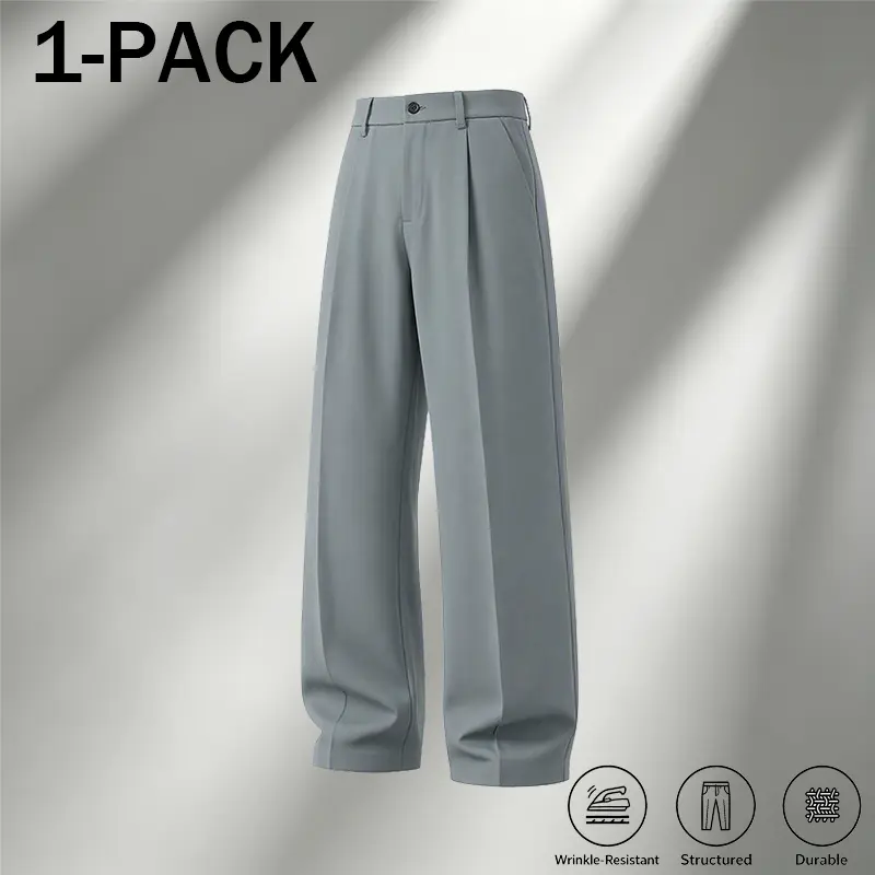 Men's Ice Silk Business Casual Pants, High Waist Pleated Slacks