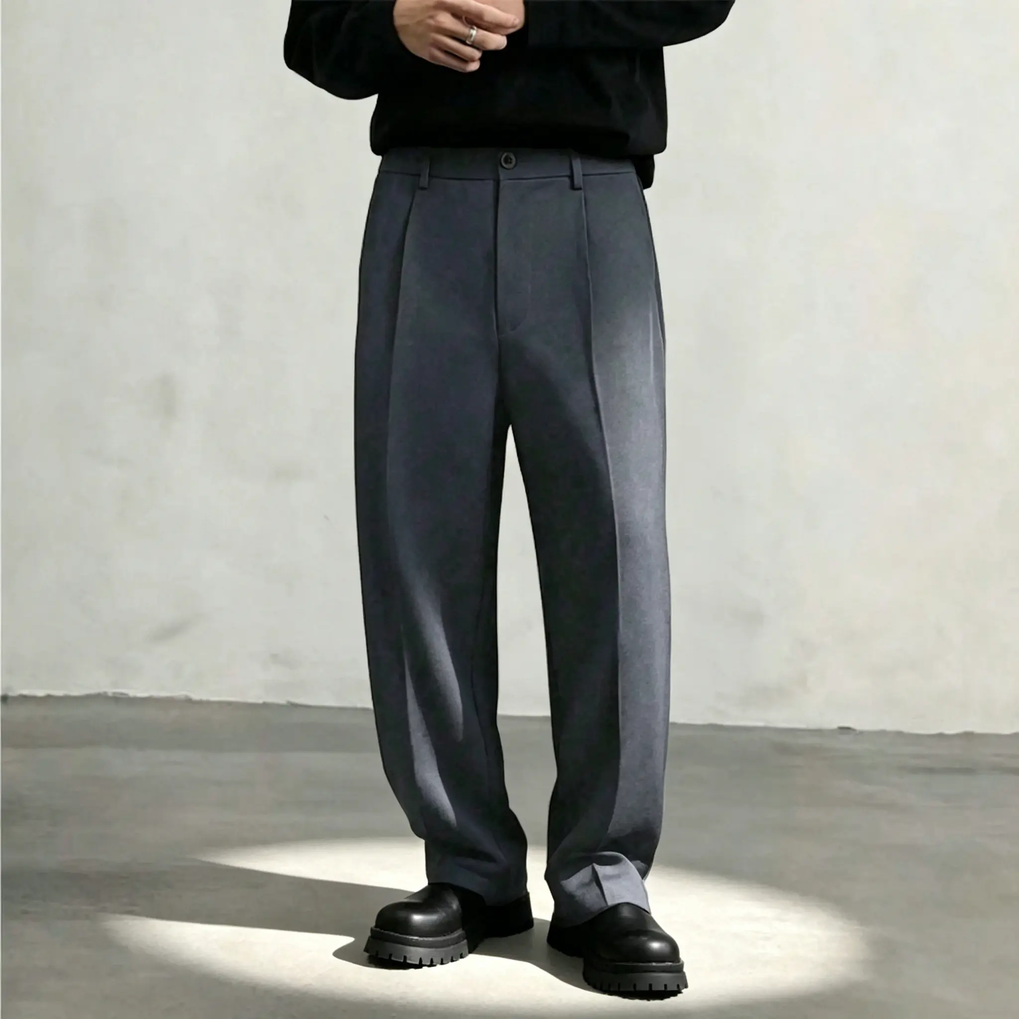 Men's Ice Silk Business Casual Pants, High Waist Pleated Slacks