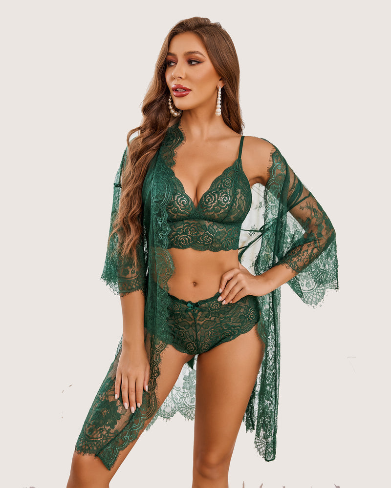3 Piece Bra and Panty Sets with Robe