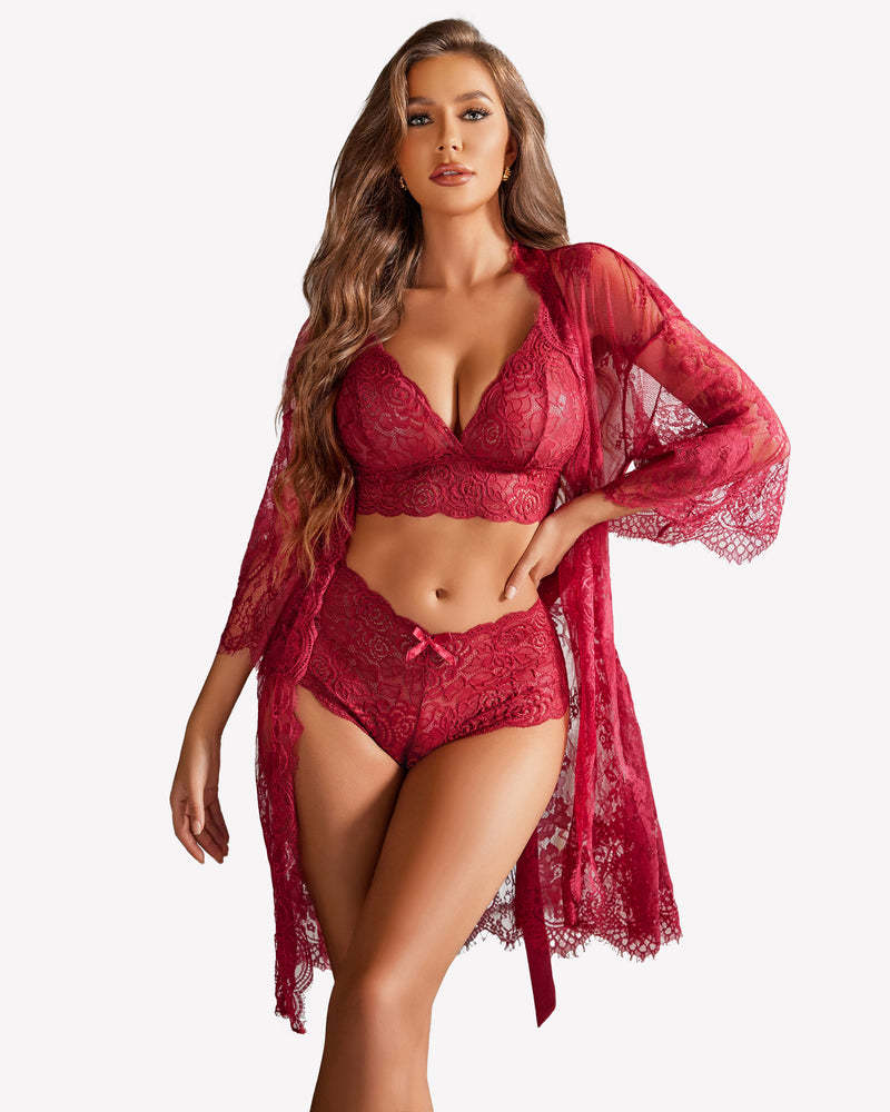 3 Piece Bra and Panty Sets with Robe