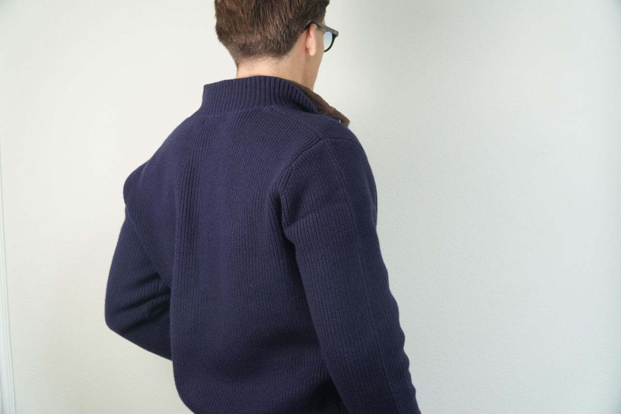 Navy Brushed Wool Blouson