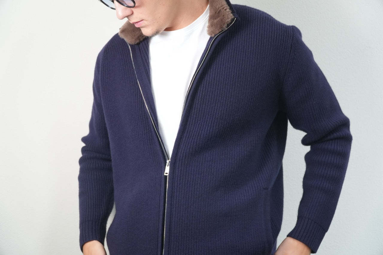 Navy Brushed Wool Blouson