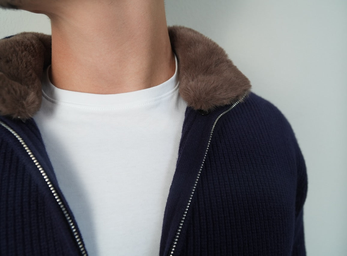 Navy Brushed Wool Blouson