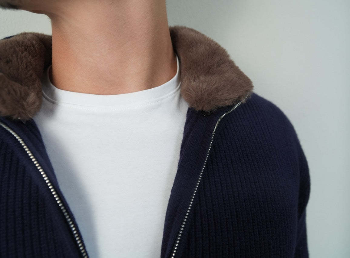 Navy Brushed Wool Blouson