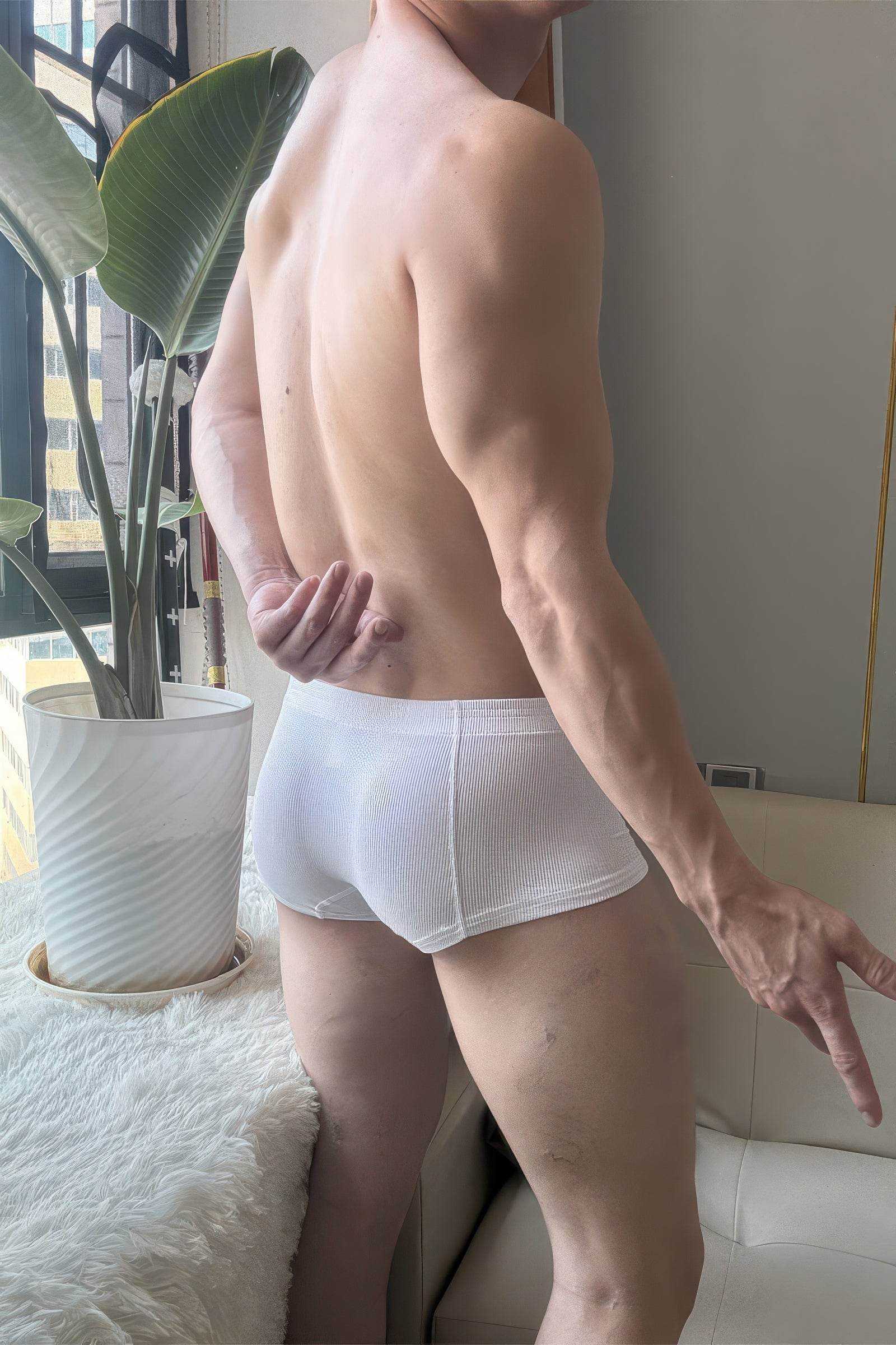 Men's Ribbed Boxer Briefs - Breathable Cotton Solid Color Underwear Set