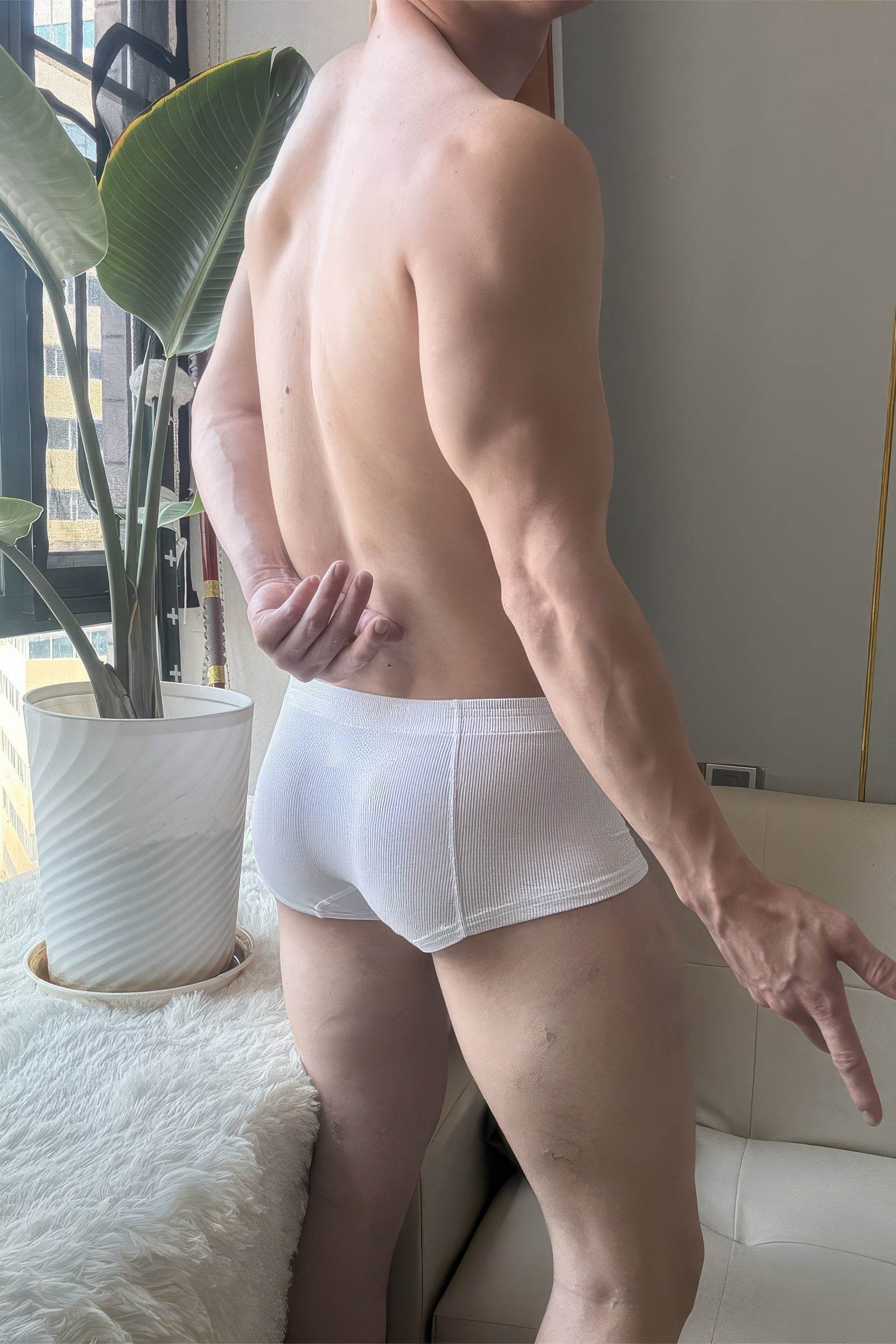 Men's Ribbed Boxer Briefs - Breathable Cotton Solid Color Underwear Set