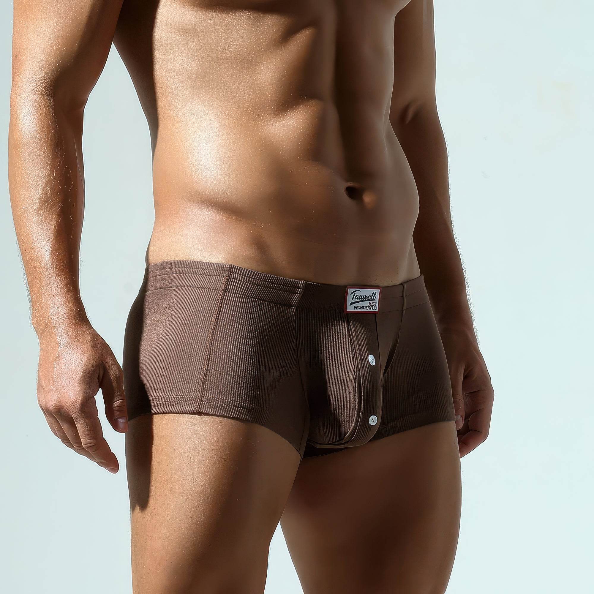 Men's Ribbed Boxer Briefs - Breathable Cotton Solid Color Underwear Set