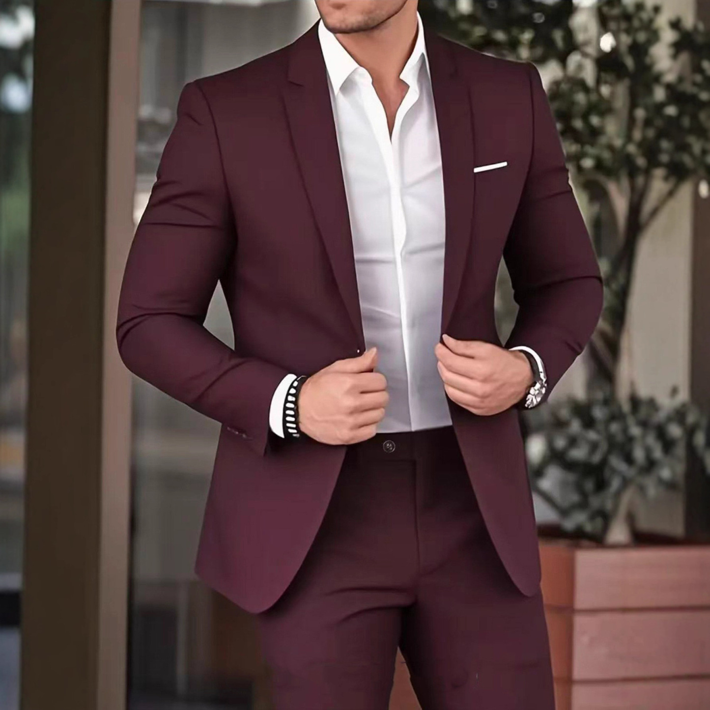Men's two-piece suit set, featuring a high-quality, long-sleeved casual blazer and trousers; suitable for all seasons and appropriate for business, parties, and the workplace.