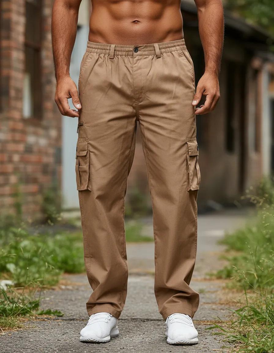 Men's work trousers, comfortable and flexible, straight leg design, multi-functional, expandable pockets.