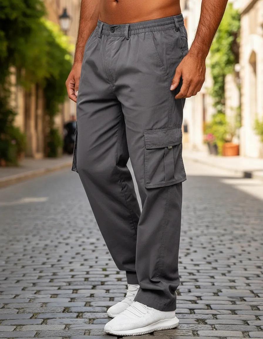 Men's work trousers, comfortable and flexible, straight leg design, multi-functional, expandable pockets.