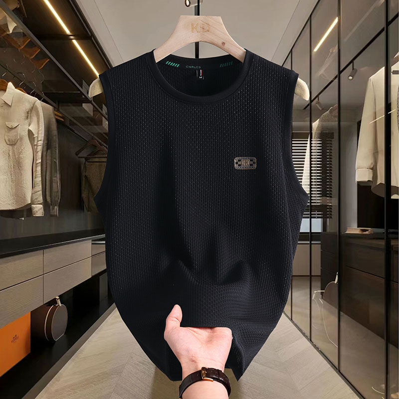 Summer Men'S Ice Silk Thin Sports Breathable Vest Loose Waistcoat Sleeveless T-Shirt Quick-Drying Fitness