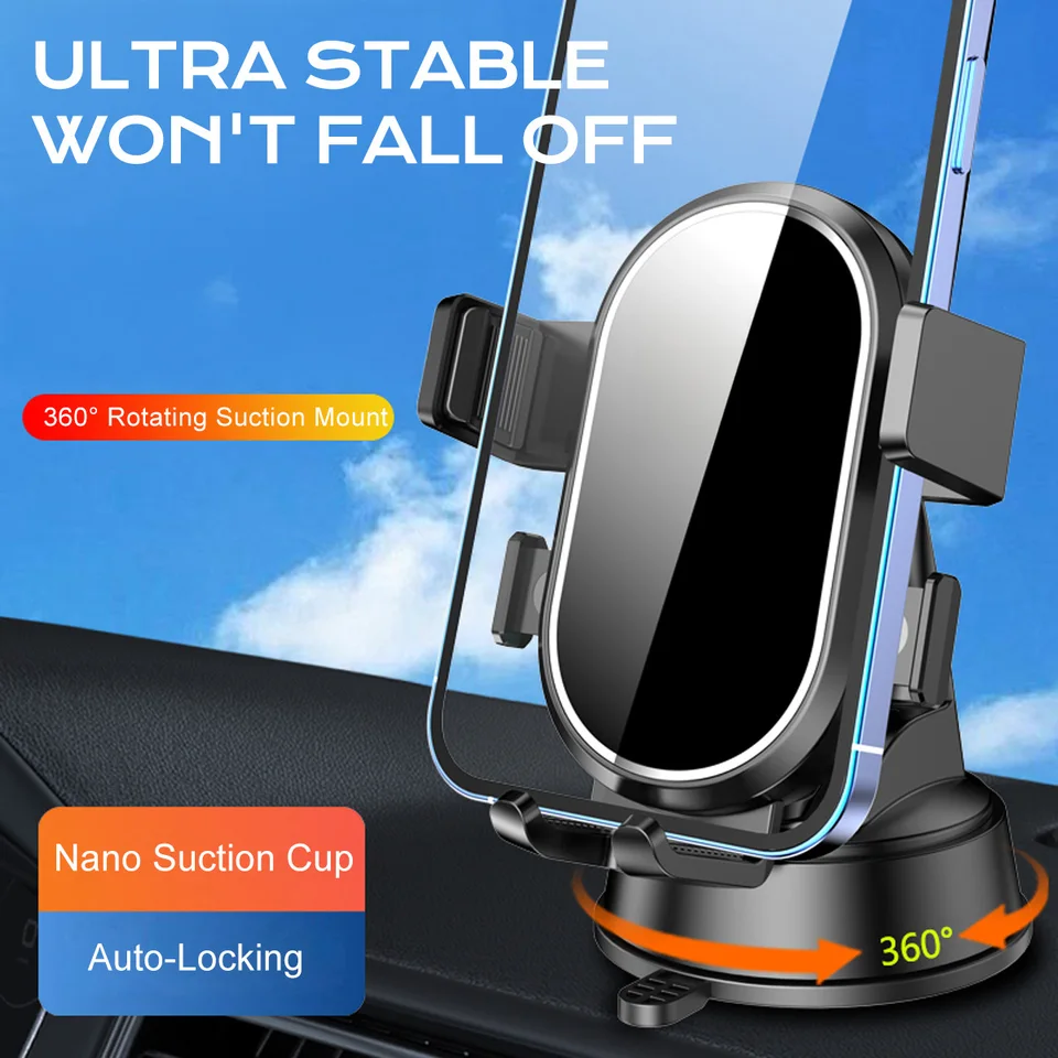 360° Adjustable Car Phone Mount 📱🚗: Circular reinforced base for stable support 💪, fits most mobile phones.