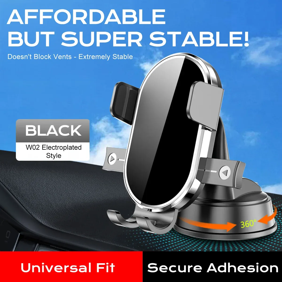 360° Adjustable Car Phone Mount 📱🚗: Circular reinforced base for stable support 💪, fits most mobile phones.