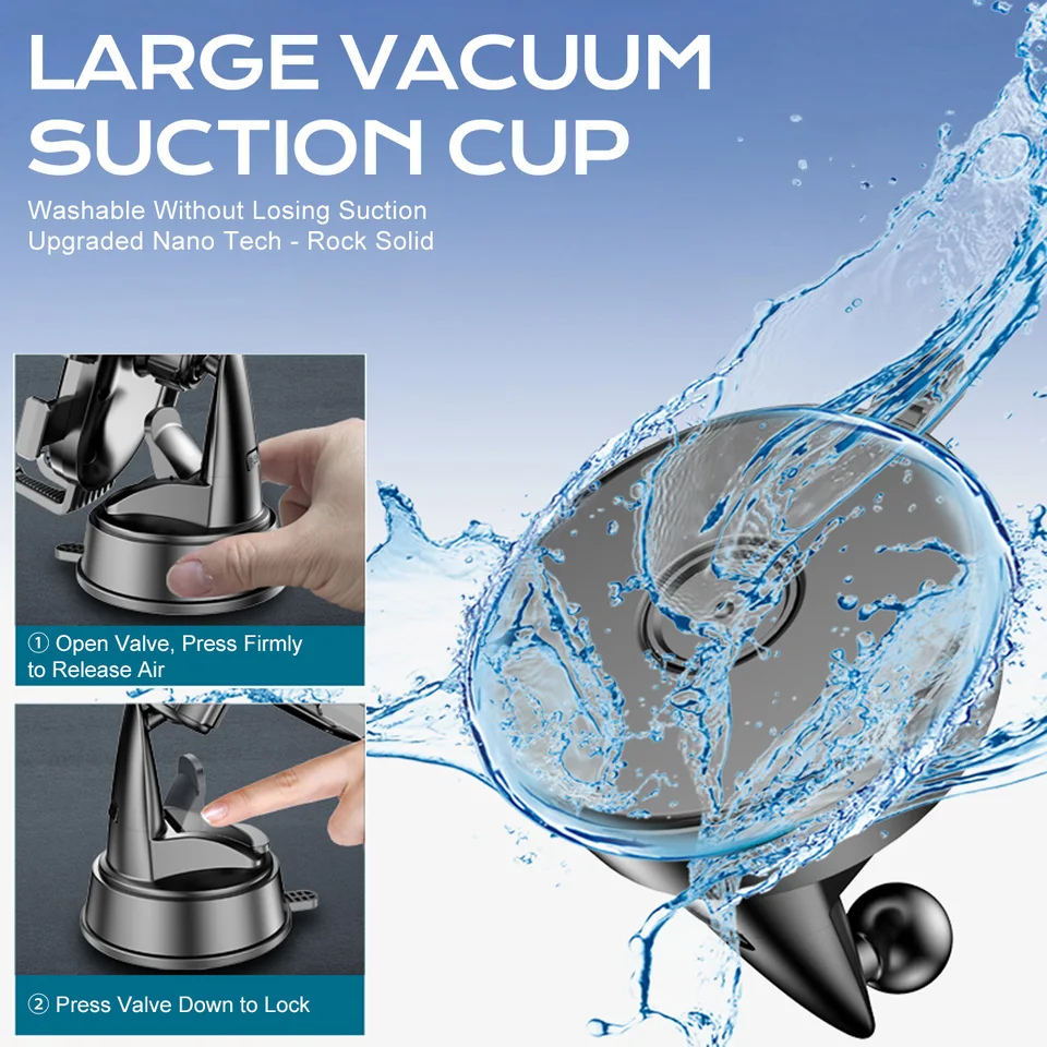 360° Adjustable Car Phone Mount 📱🚗: Circular reinforced base for stable support 💪, fits most mobile phones.