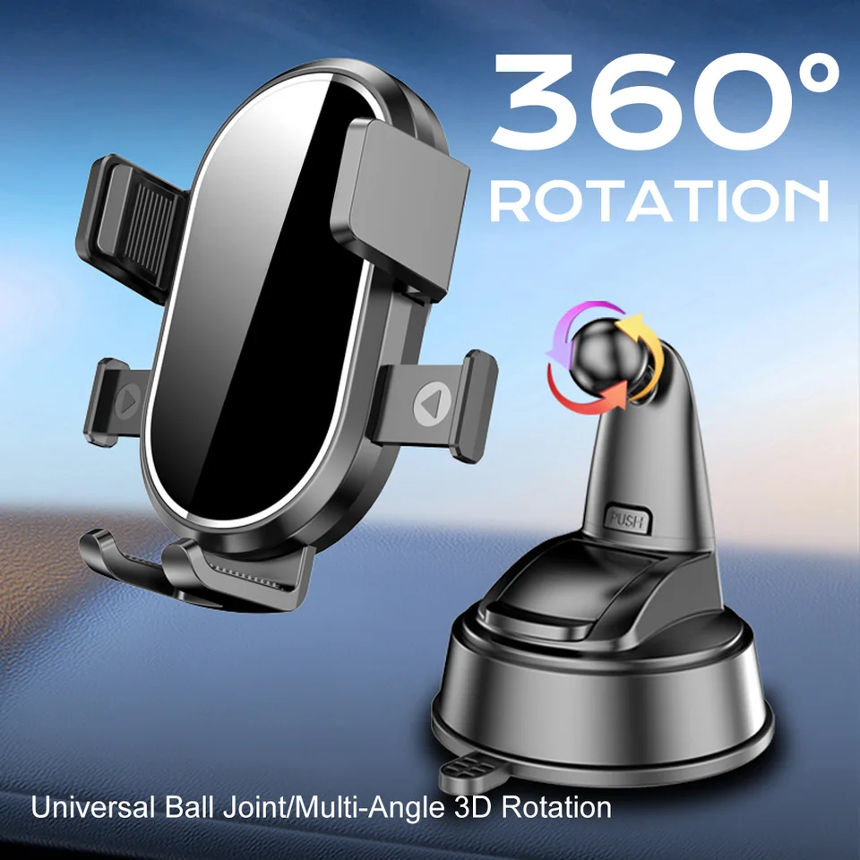 360° Adjustable Car Phone Mount 📱🚗: Circular reinforced base for stable support 💪, fits most mobile phones.
