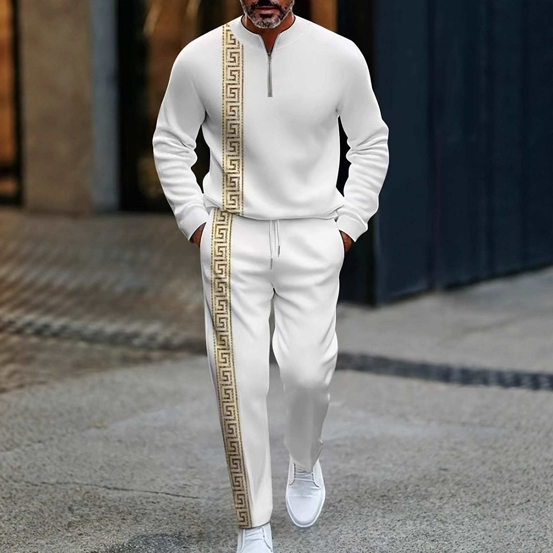 KZZ Men's fashion casual zipper stand up collar long sleeved pants set