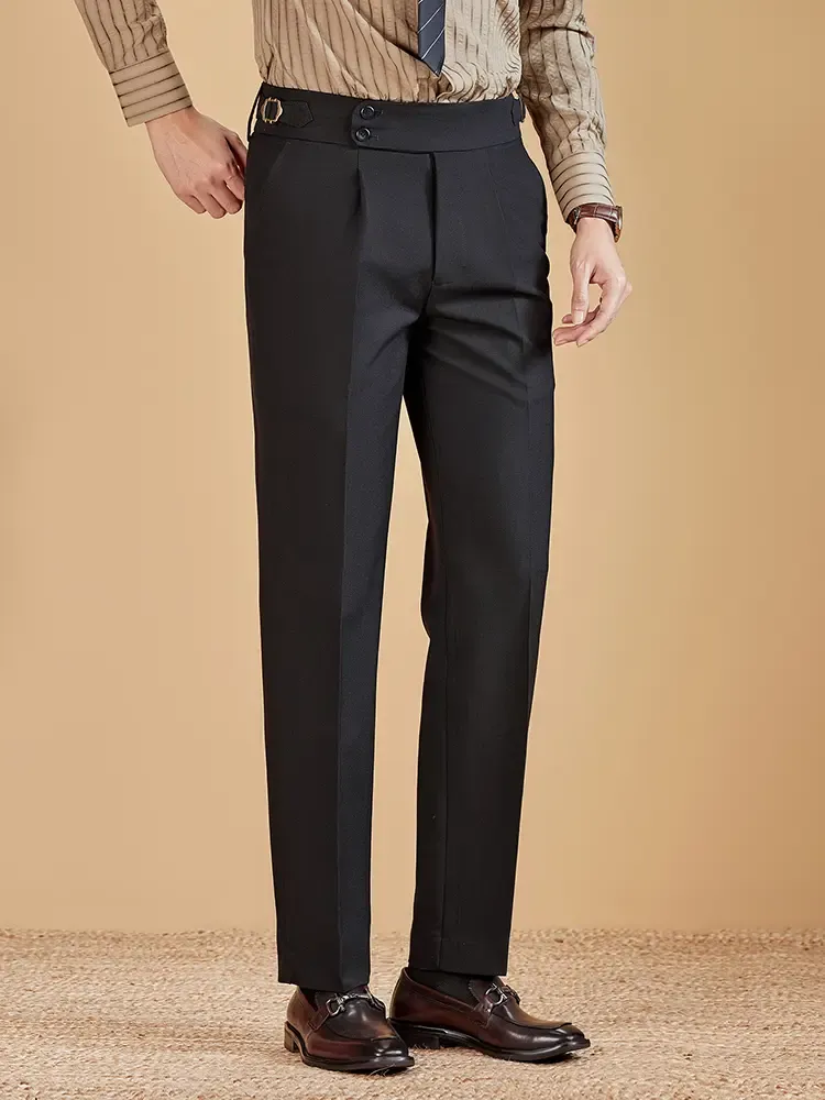 Autumn And Winter Italian Straight Leg Trousers for Men Neapolitan Drape Style Business Casual Pants Retro Gentleman Trousers Classic Stylish Formal Outfit Menswear Suit