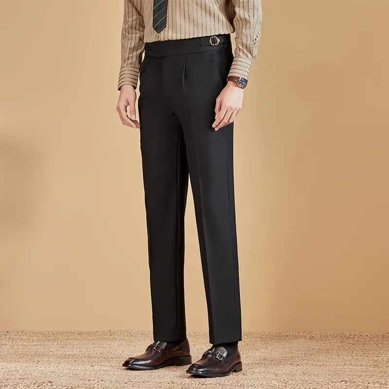 Autumn And Winter Italian Straight Leg Trousers for Men Neapolitan Drape Style Business Casual Pants Retro Gentleman Trousers Classic Stylish Formal Outfit Menswear Suit
