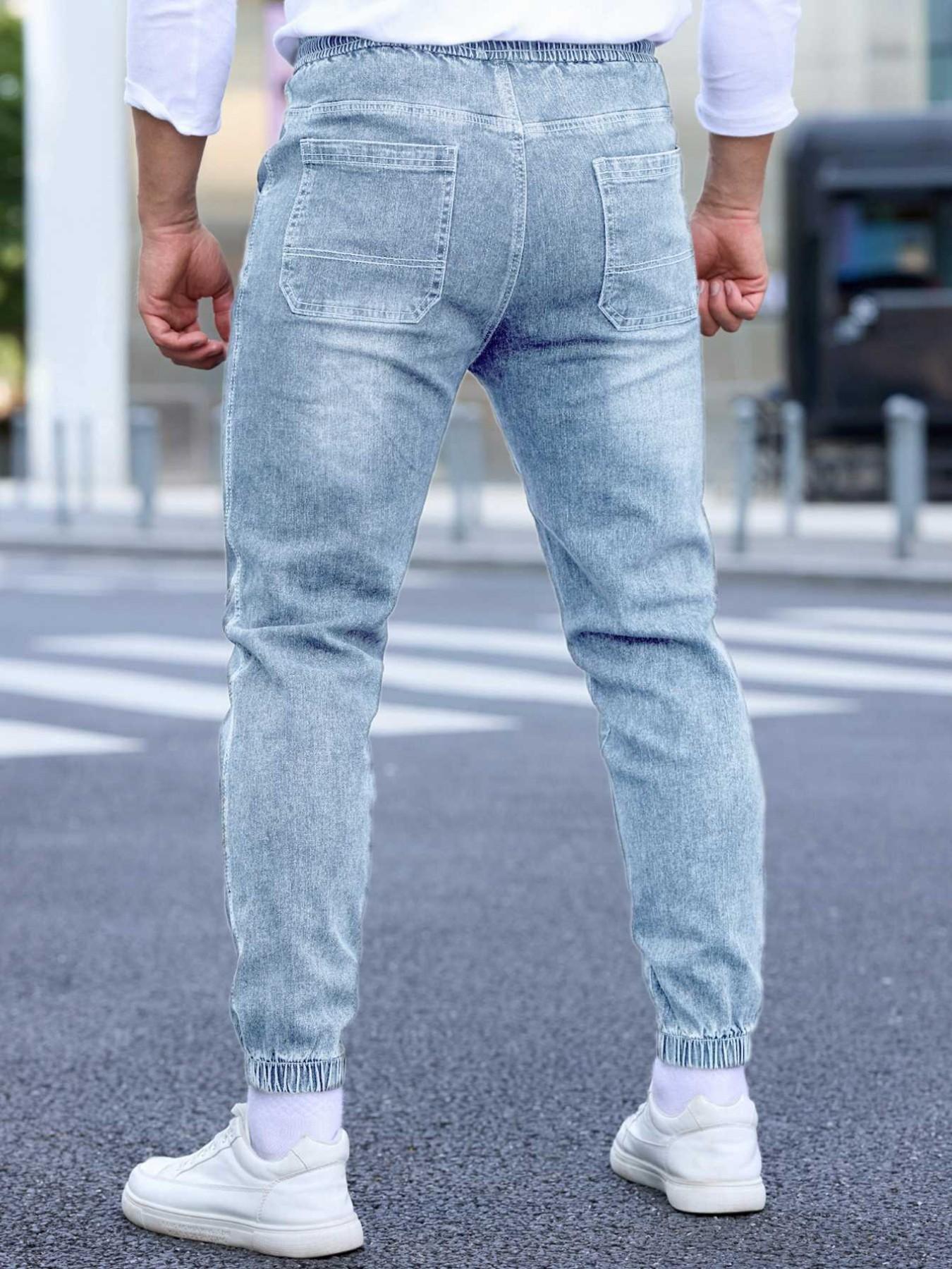 Men's Spring Summer Thin Denim Cargo Pocket Pants, New Arrival 2026 Casual Streetwear Workwear Jogger Jeans, Plain Pocket Jeans, Comfortable Men's Fashion Bottoms
