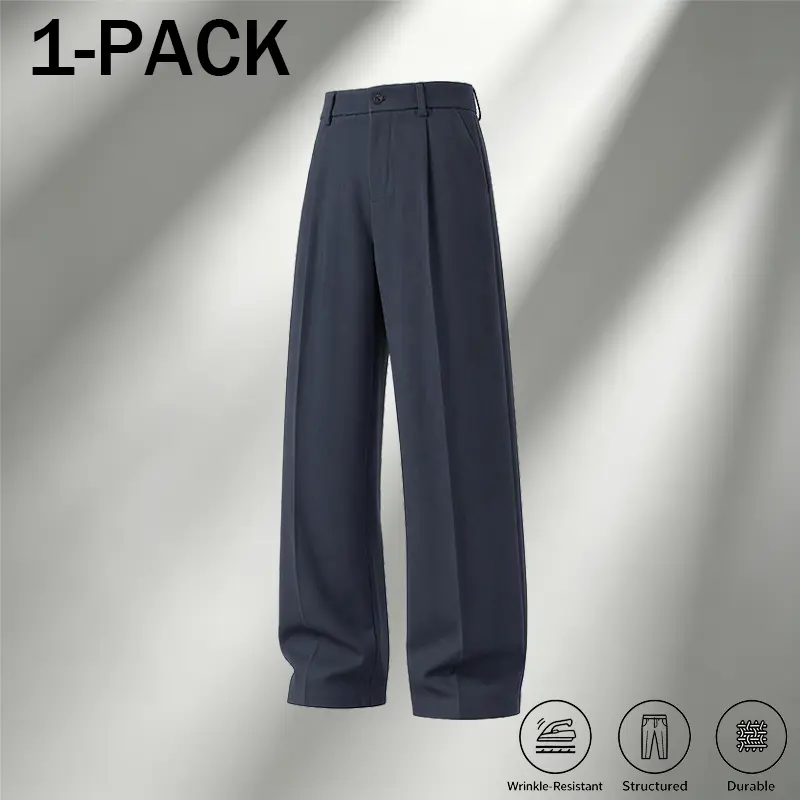 Men's Ice Silk Business Casual Pants, High Waist Pleated Slacks
