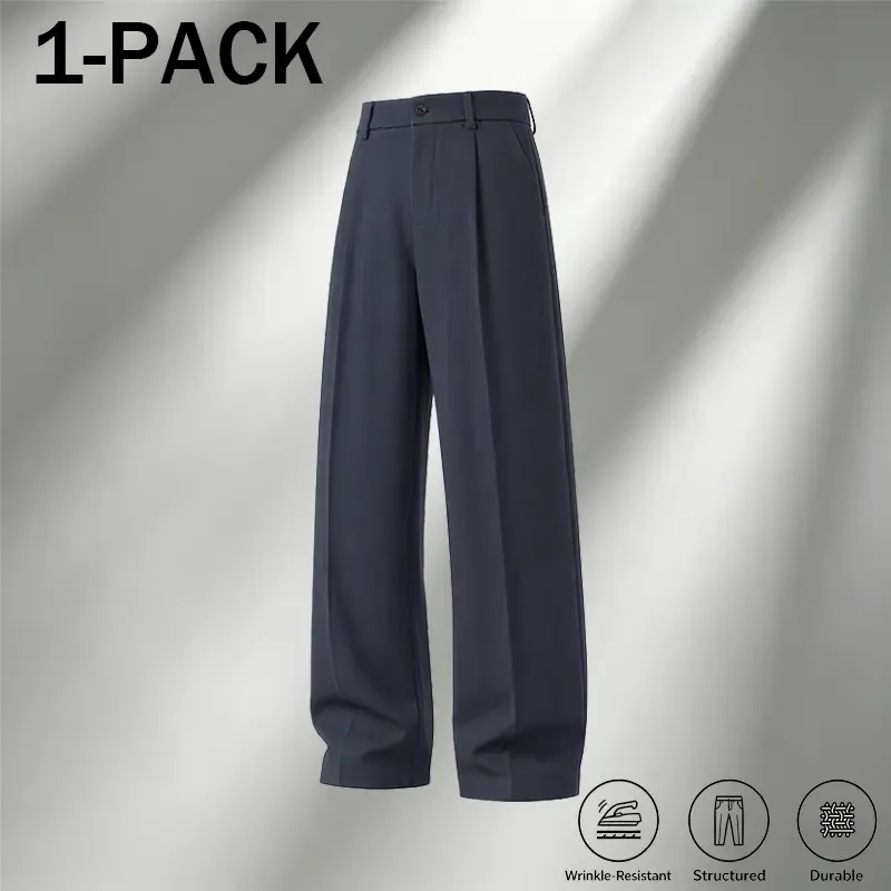 Men's Ice Silk Business Casual Pants, High Waist Pleated Slacks