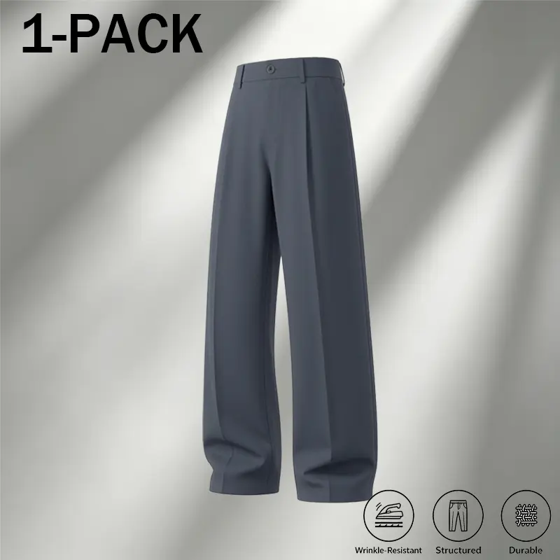 Men's Ice Silk Business Casual Pants, High Waist Pleated Slacks