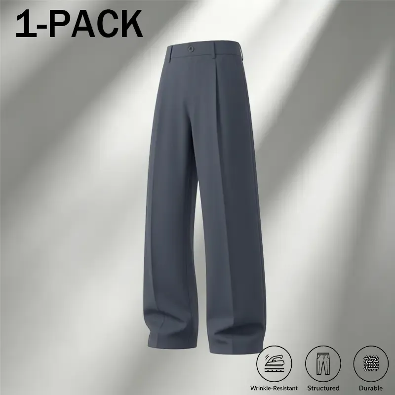 Men's Ice Silk Business Casual Pants, High Waist Pleated Slacks