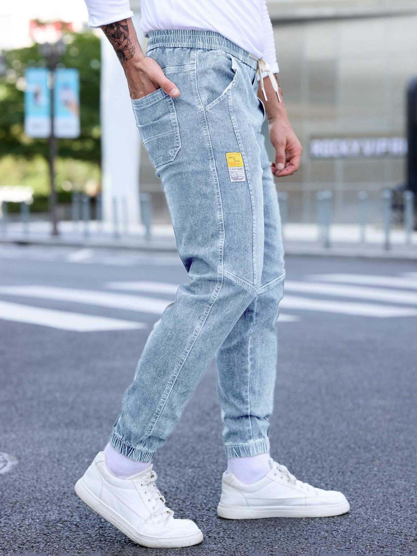 Men's Spring Summer Thin Denim Cargo Pocket Pants, New Arrival 2026 Casual Streetwear Workwear Jogger Jeans, Plain Pocket Jeans, Comfortable Men's Fashion Bottoms