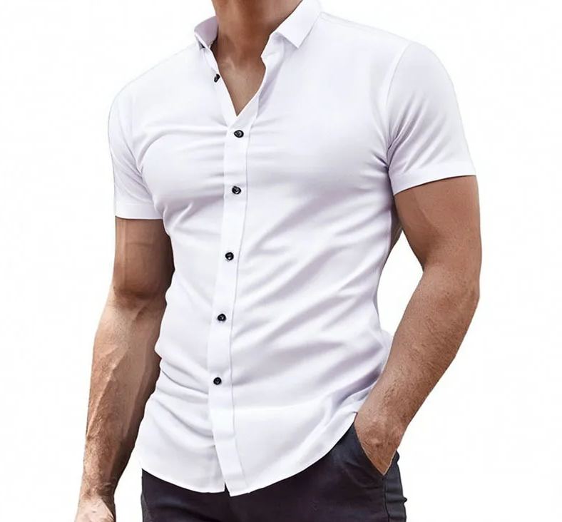 Short Sleeve Muscle Dress Shirt - Stretch Fit