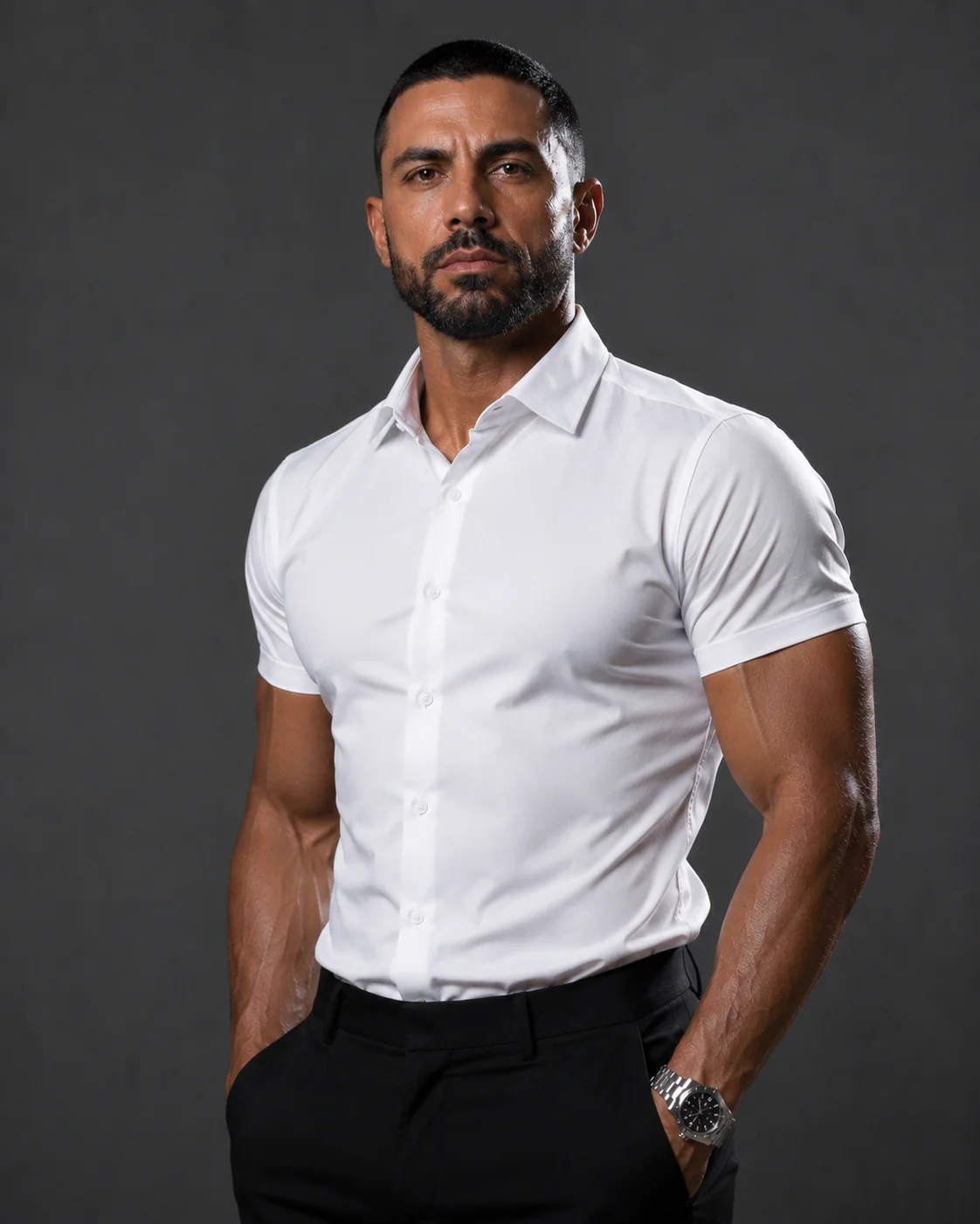 Short Sleeve Muscle Dress Shirt - Stretch Fit