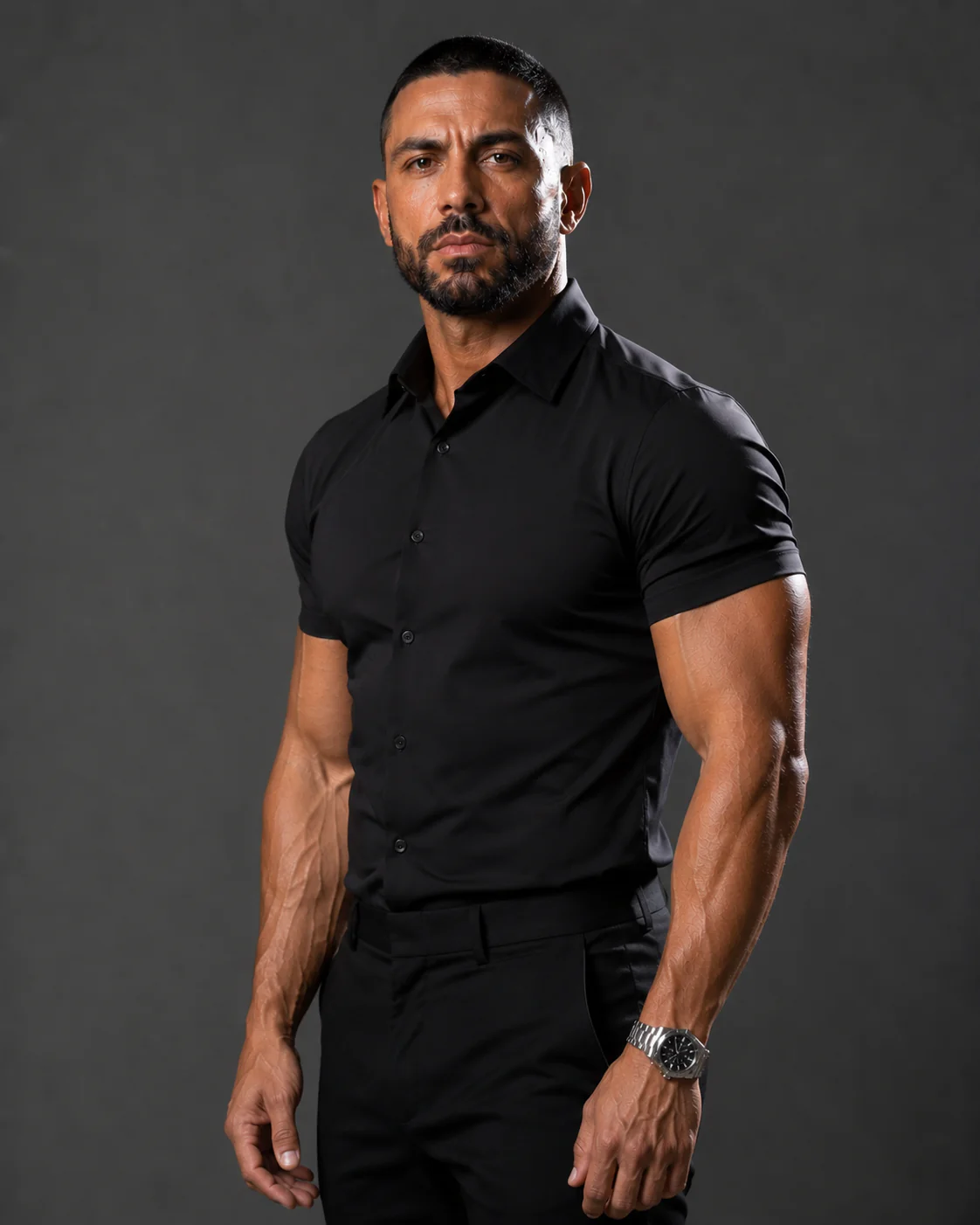 Short Sleeve Muscle Dress Shirt - Stretch Fit
