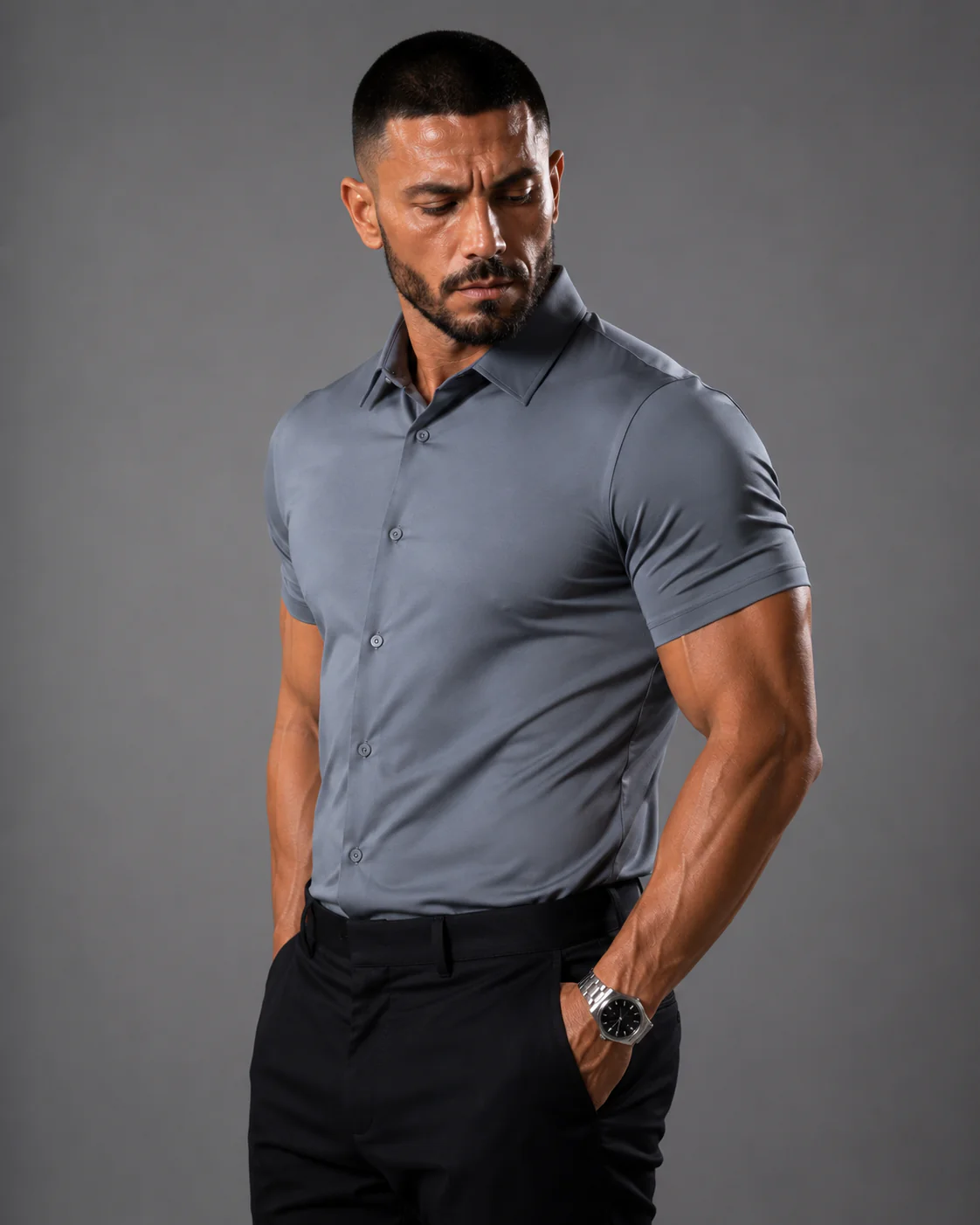 Short Sleeve Muscle Dress Shirt - Stretch Fit