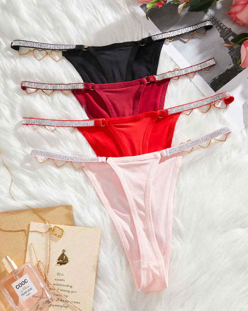 Metal Heart Embellishment Comfortable Low-rise Thong