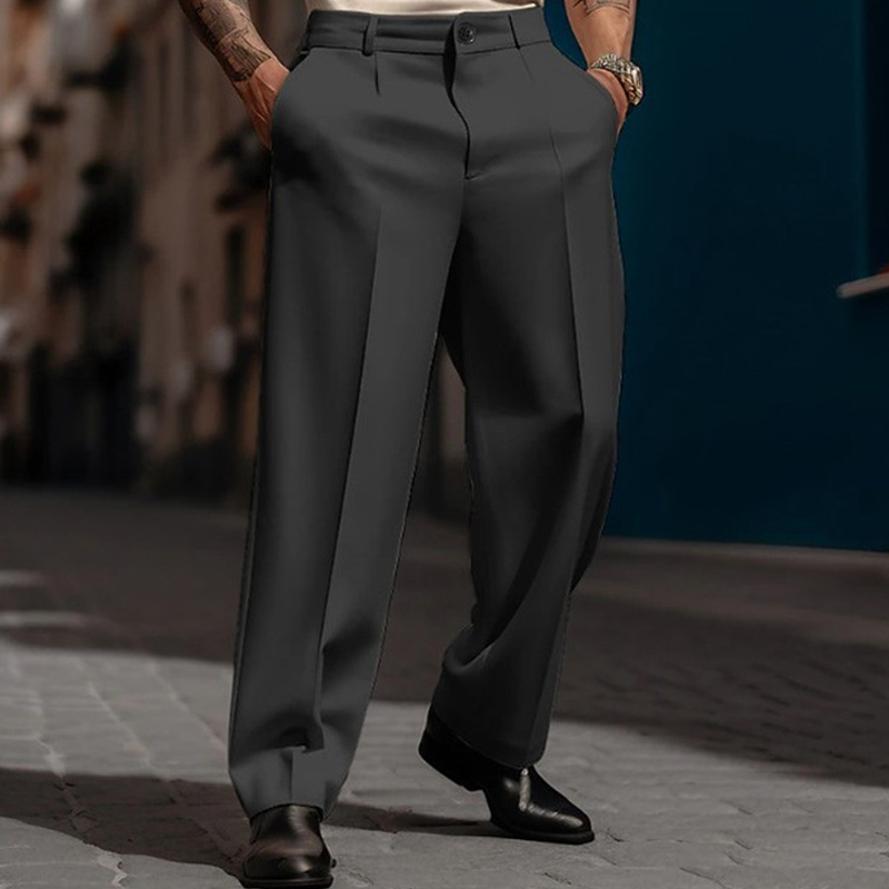 Men��s Casual Pleated Wide-Leg Pants