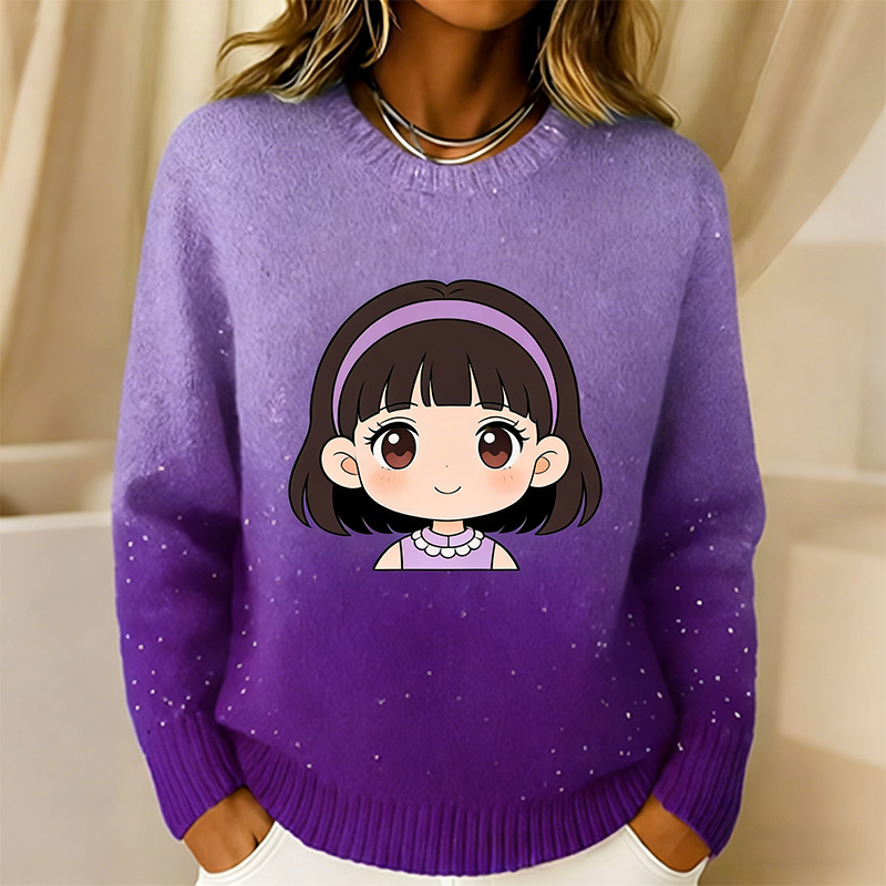 Gradient color flannel crew neck sweatshirt