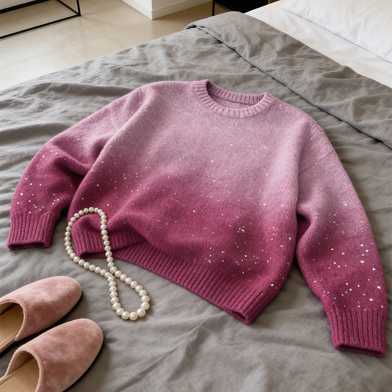 Gradient color flannel crew neck sweatshirt