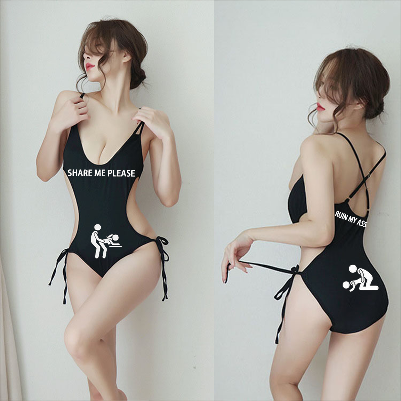 Personalized text pattern strappy one-piece pajamas