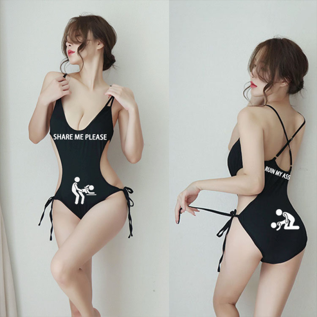 Personalized text pattern strappy one-piece pajamas