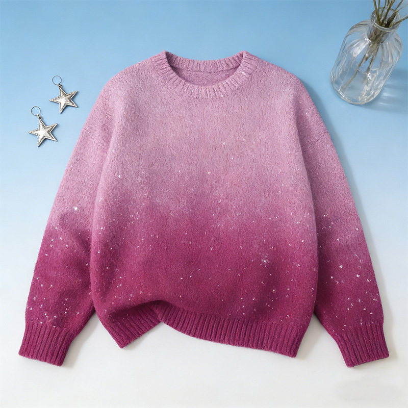 Gradient color flannel crew neck sweatshirt