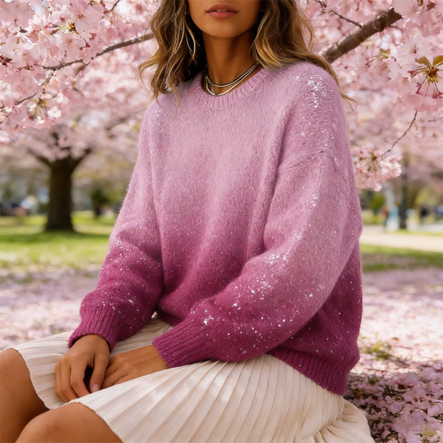 Gradient color flannel crew neck sweatshirt