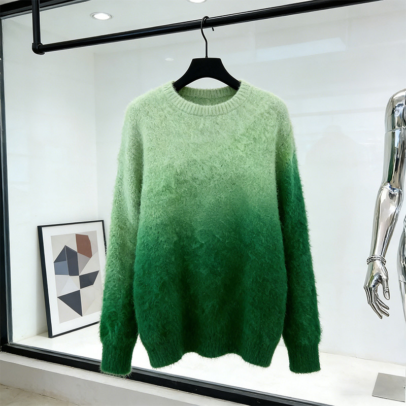 Gradient color flannel crew neck sweatshirt