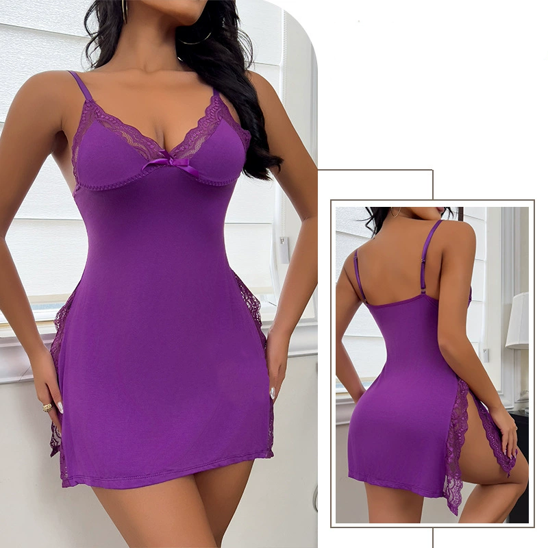 Personalized text pattern deep V split suspender skirt