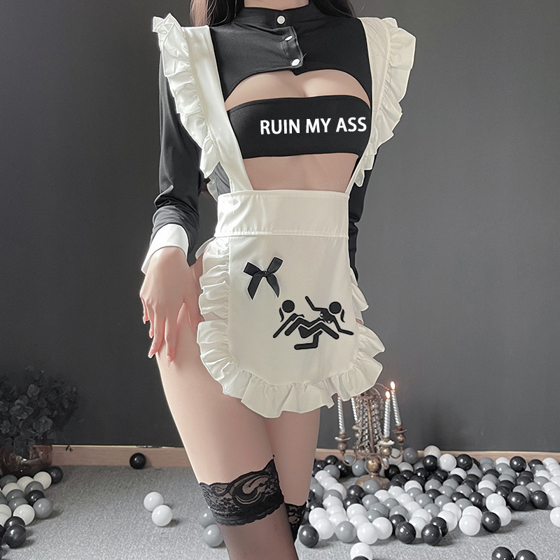 Personalized text pattern apron maid outfit