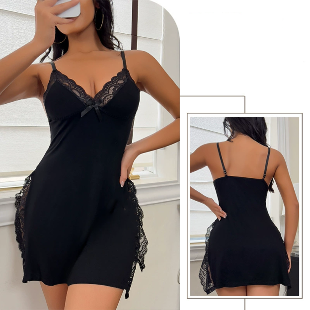 Personalized text pattern deep V split suspender skirt