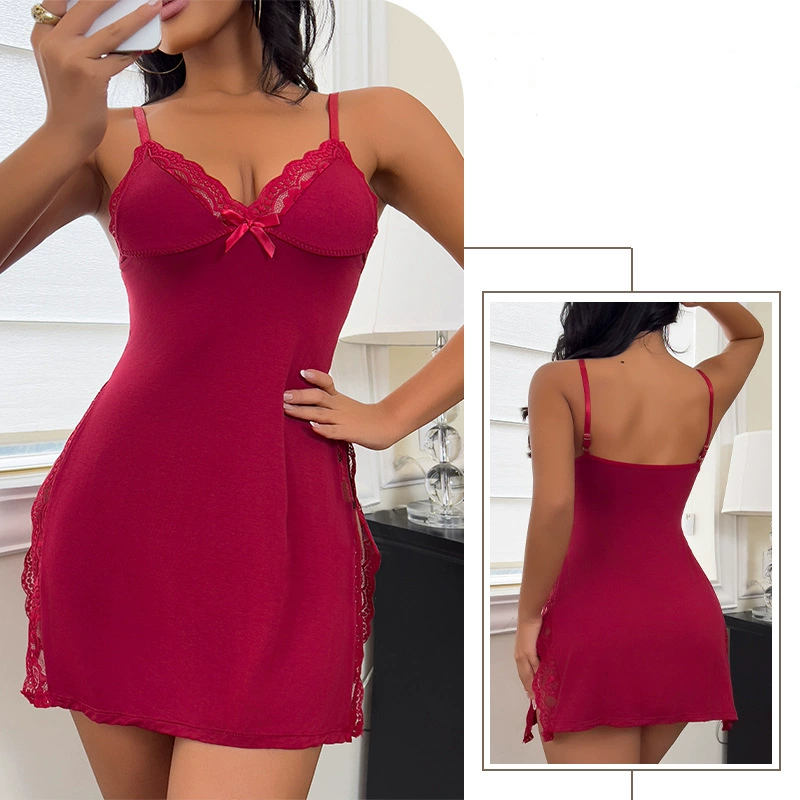 Personalized text pattern deep V split suspender skirt