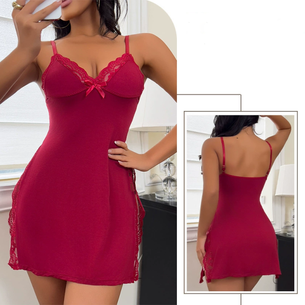 Personalized text pattern deep V split suspender skirt