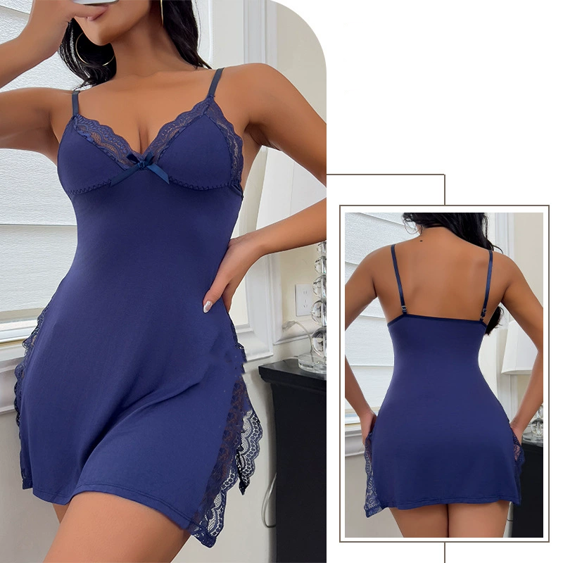 Personalized text pattern deep V split suspender skirt