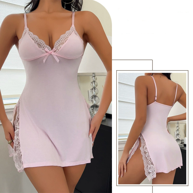 Personalized text pattern deep V split suspender skirt