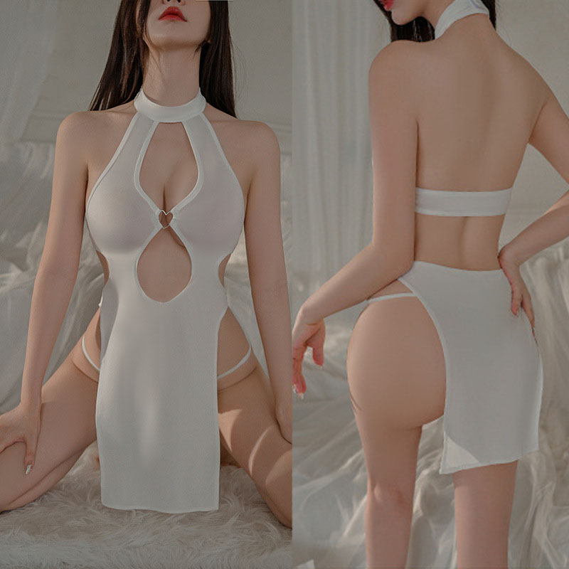 Personalized text pattern ring neck high slit dress